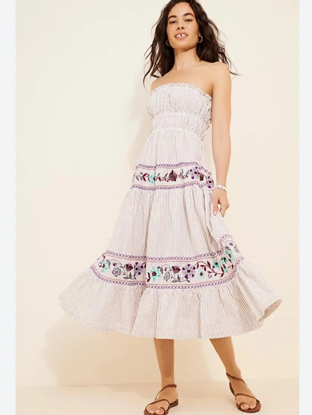 Free People Kalani Midi Dress in Ivory Stripe Combo New!